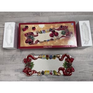 VTG JCPenney Home Collection Holiday Ribbon Decorative Ceramic Tray NIB